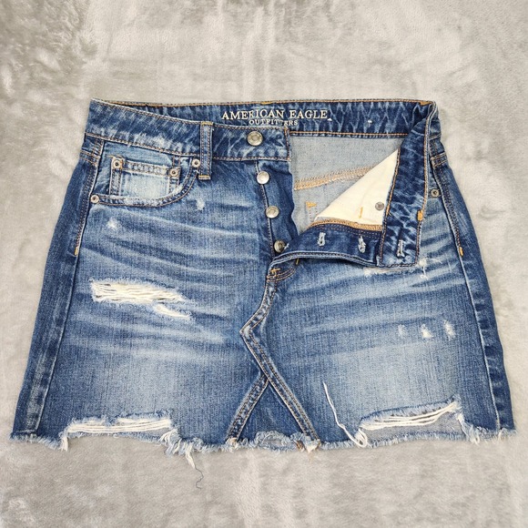 American Eagle Denim Mini Skirt Womens 2 Y2k Low Rise Bratz Preppy Beachy Summer - Picture 2 of 6